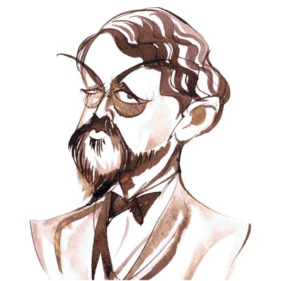 Achille-Claude Debussy, French composer, ink caricature by Neale Osborne